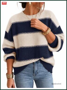 Oversized Striped Cozy Long Sleeve Sweater Pullover